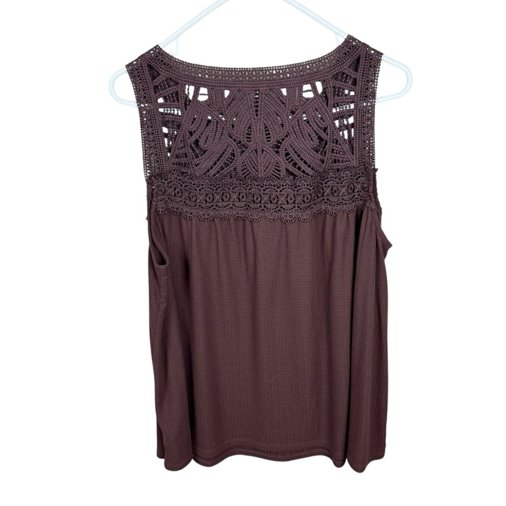 Torrid Deep Mahogany Texture Jersey Crew Neck Lace Yoke Swing Tank Size 1X - Picture 5 of 15